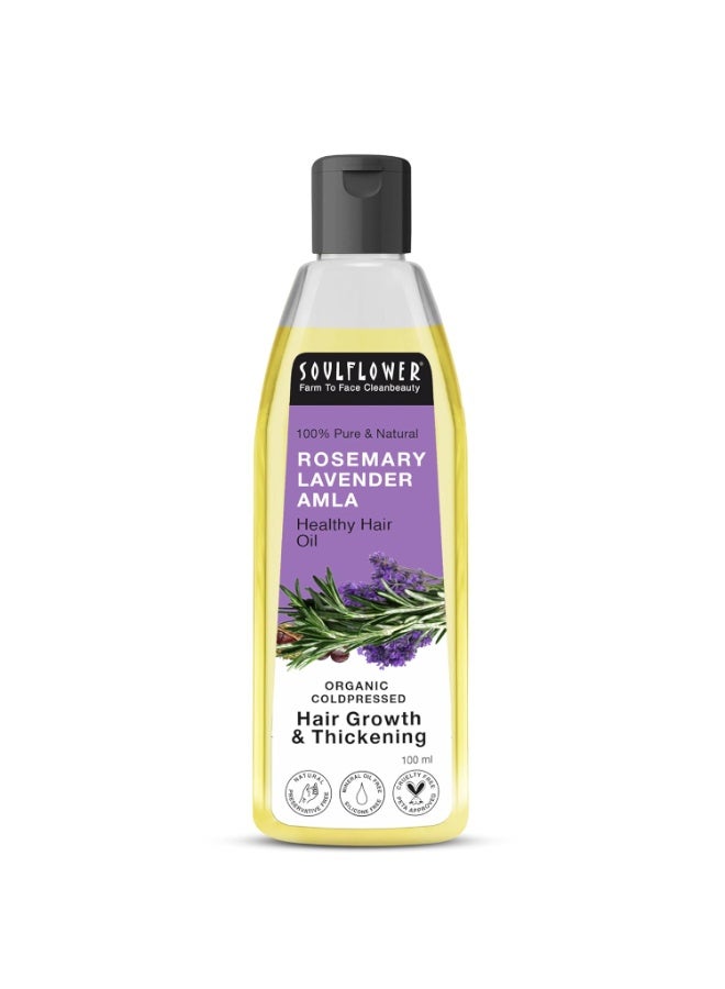Soulflower Rosemary Lavender Amla Hair Oil for Hair Growth & Hair Fall Control | Anti Dandruff, Dry Scalp, Long & Strong Hair | Natural Essential Oils for Men & Women - 100ml - Image 1